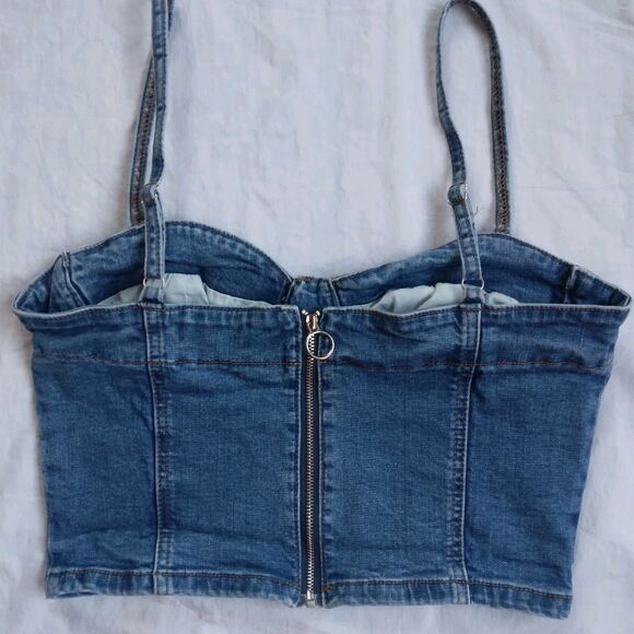 Pacsun Bustier Top Blue Denim Spaghetti Strap Cropped Top Women's Size Large - Picture 6 of 6